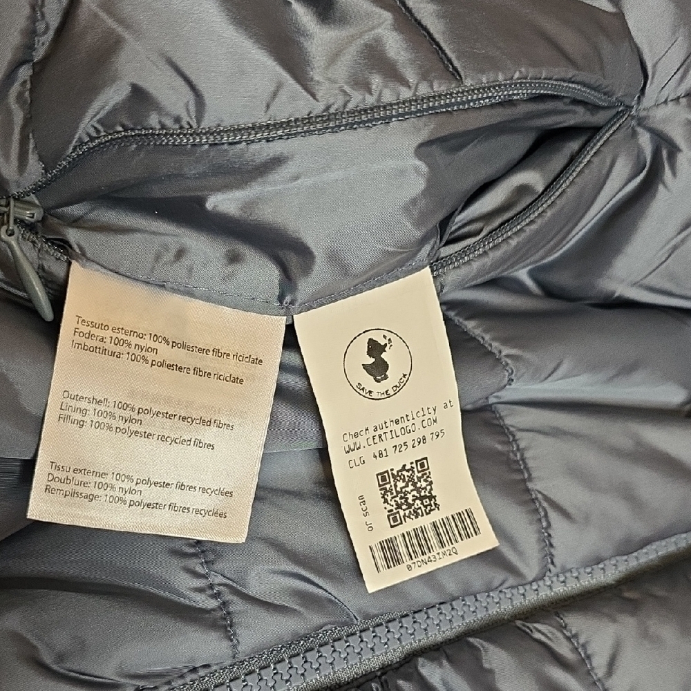 SAVE THE DUCK reversible Faux Fur Puffer Jacket hood- Grayish blue Laila - Picture 10 of 15